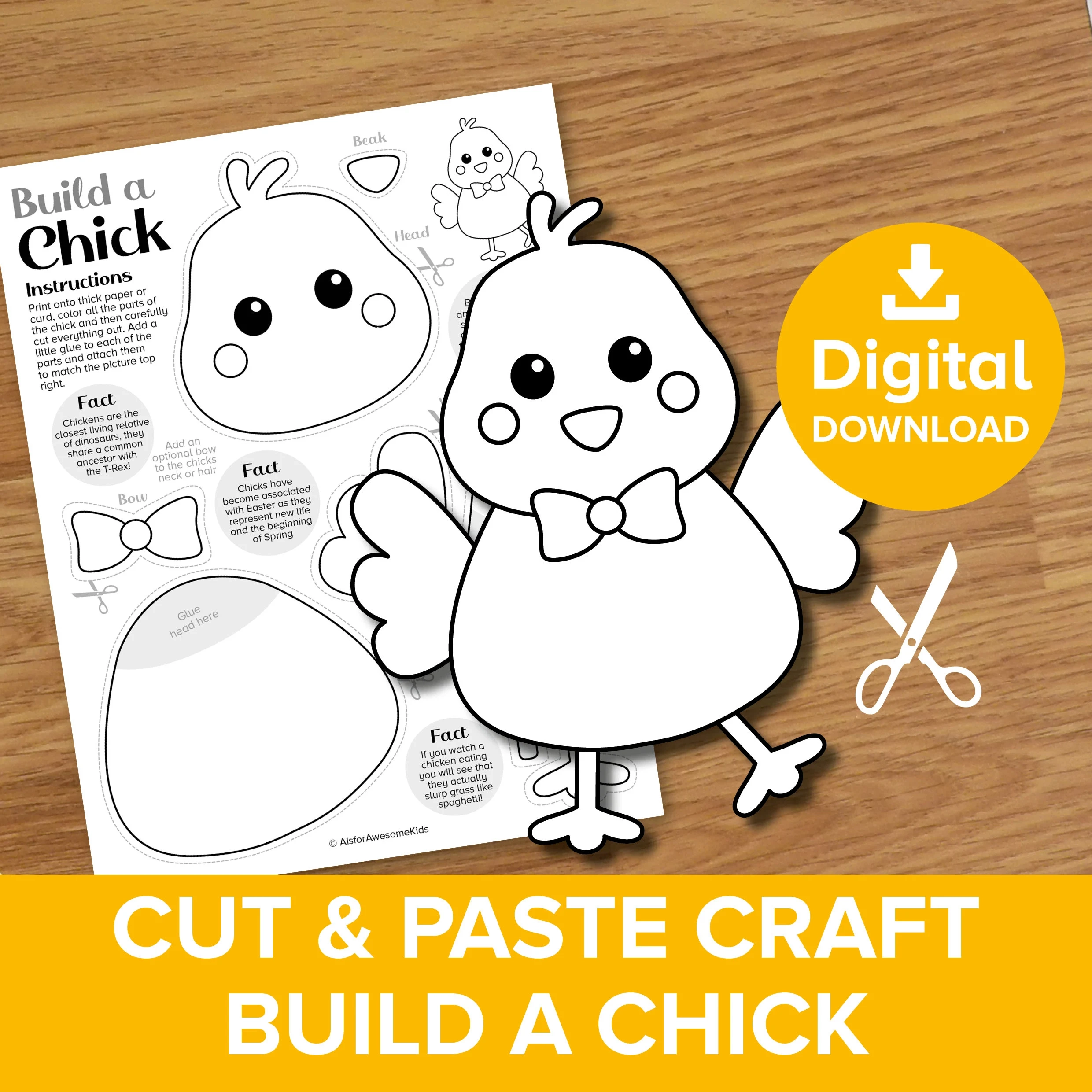 Easter Chick Cut amp Paste Craft Printable Build A Chicken Coloring 