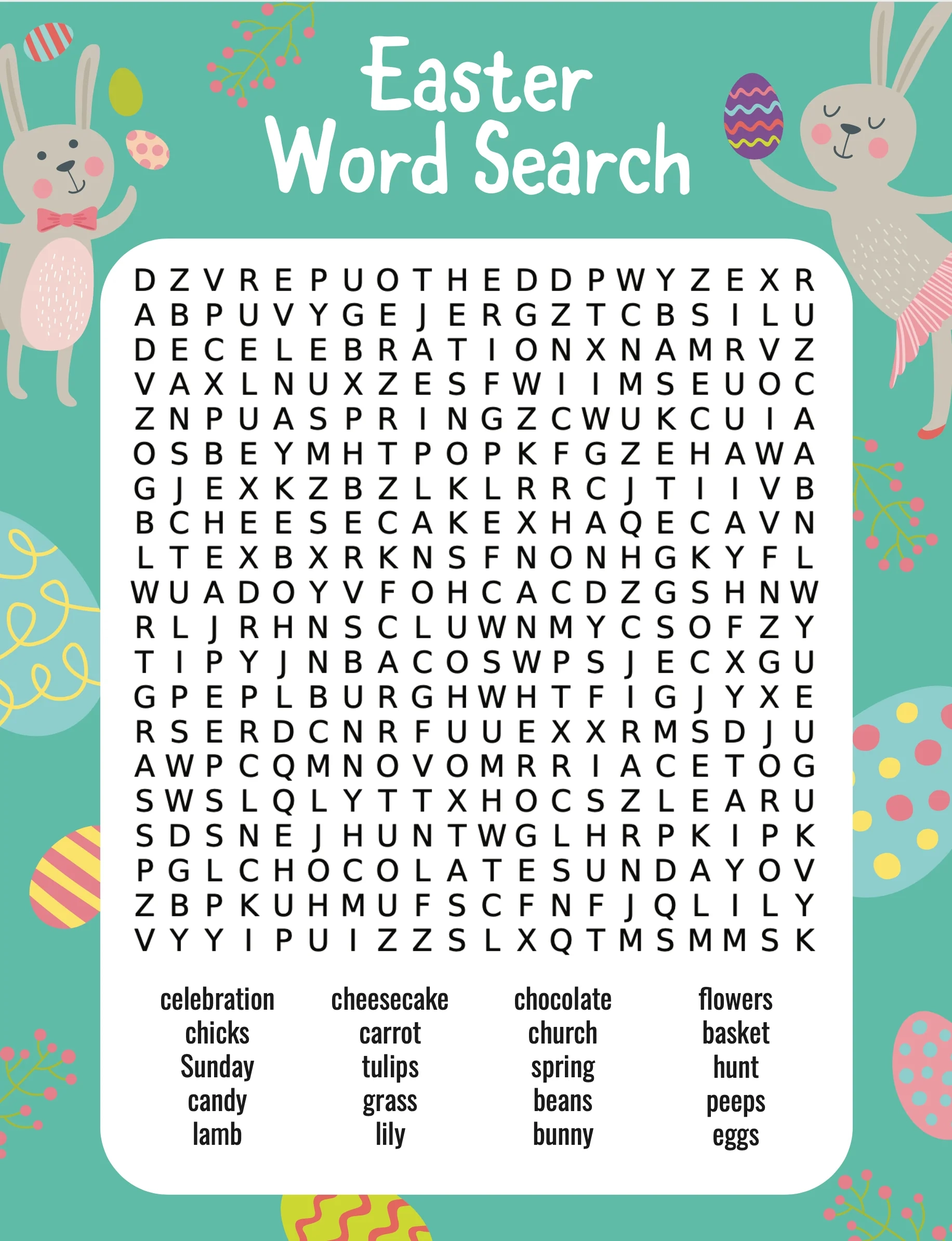 Word Search Easter Printable