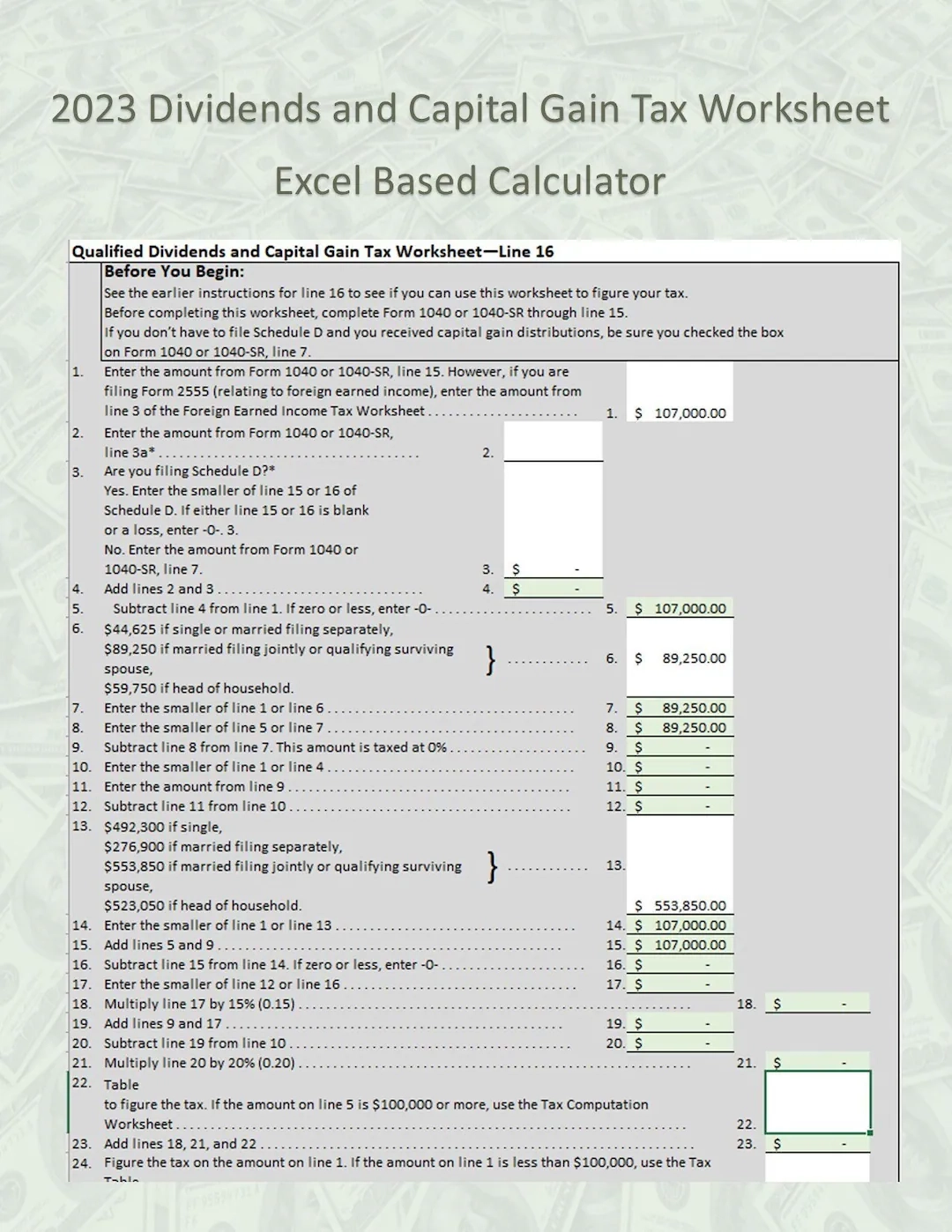 Easy Custom Calculator For 2023 Qualified Dividends And Capital 