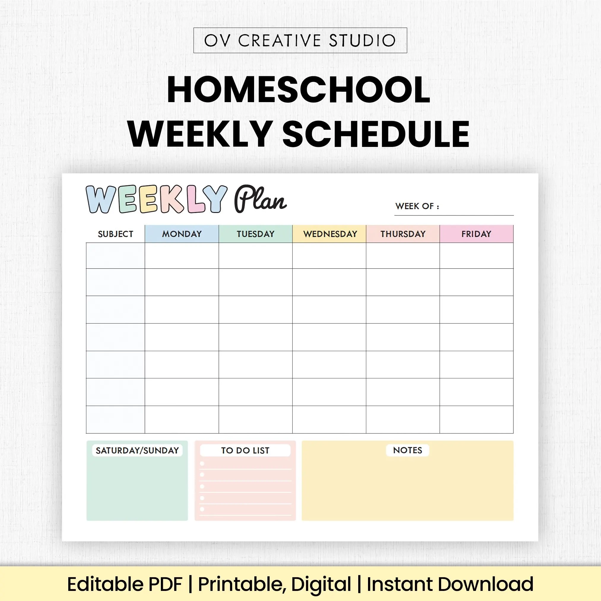 Blank Weekly Homechool Calendar Printable
