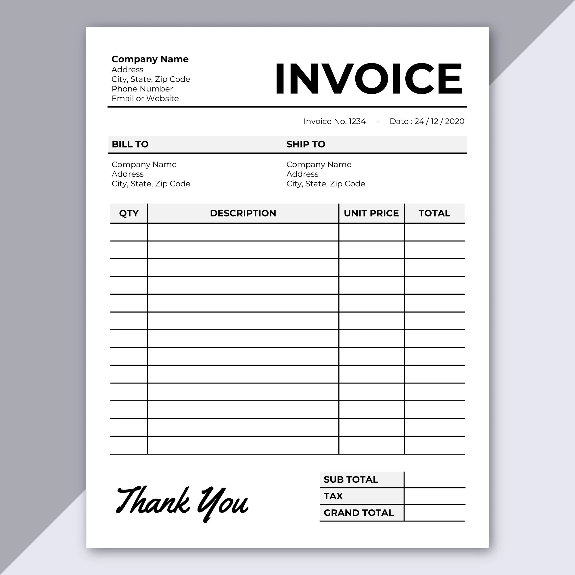 Editable Invoice Template Printable Microsoft Word Invoice A4 amp US Letter 
