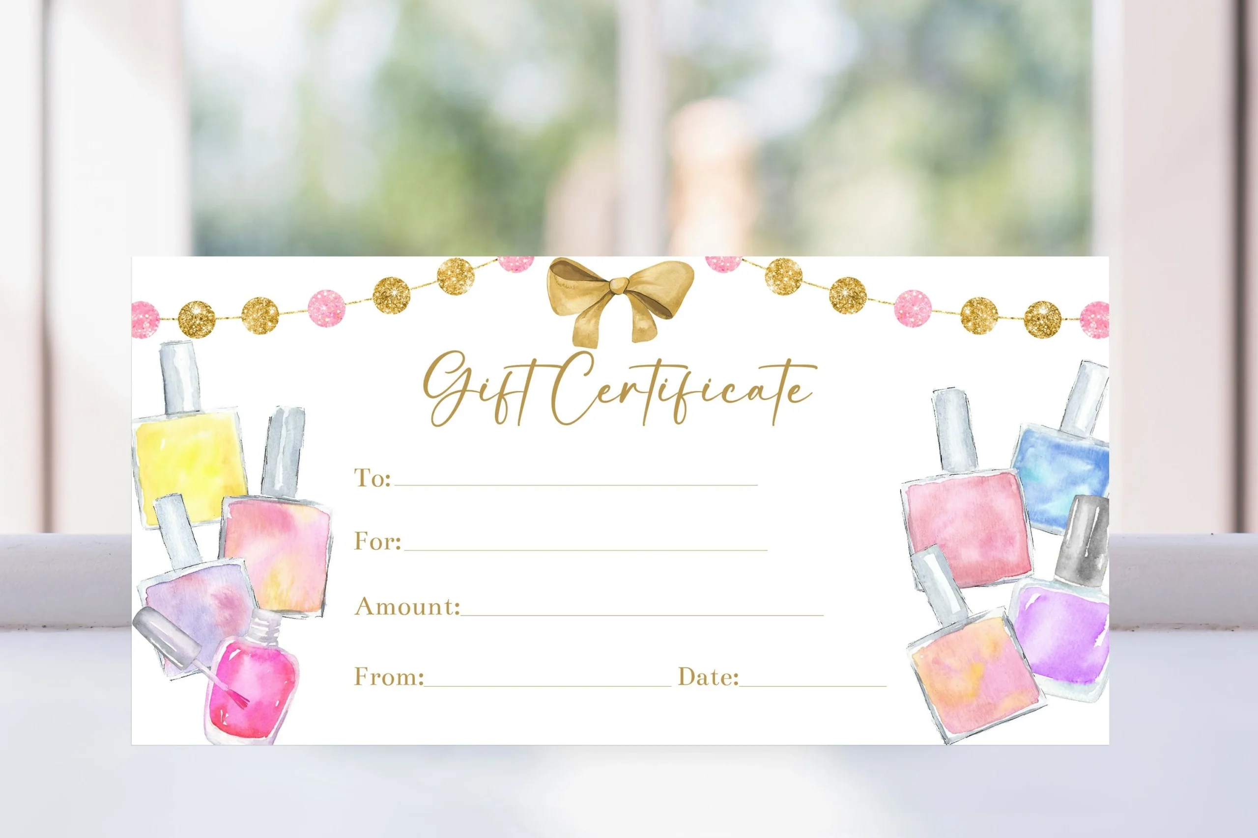 Editable Manicure Gift Certificate Voucher Template Pink And Gold 