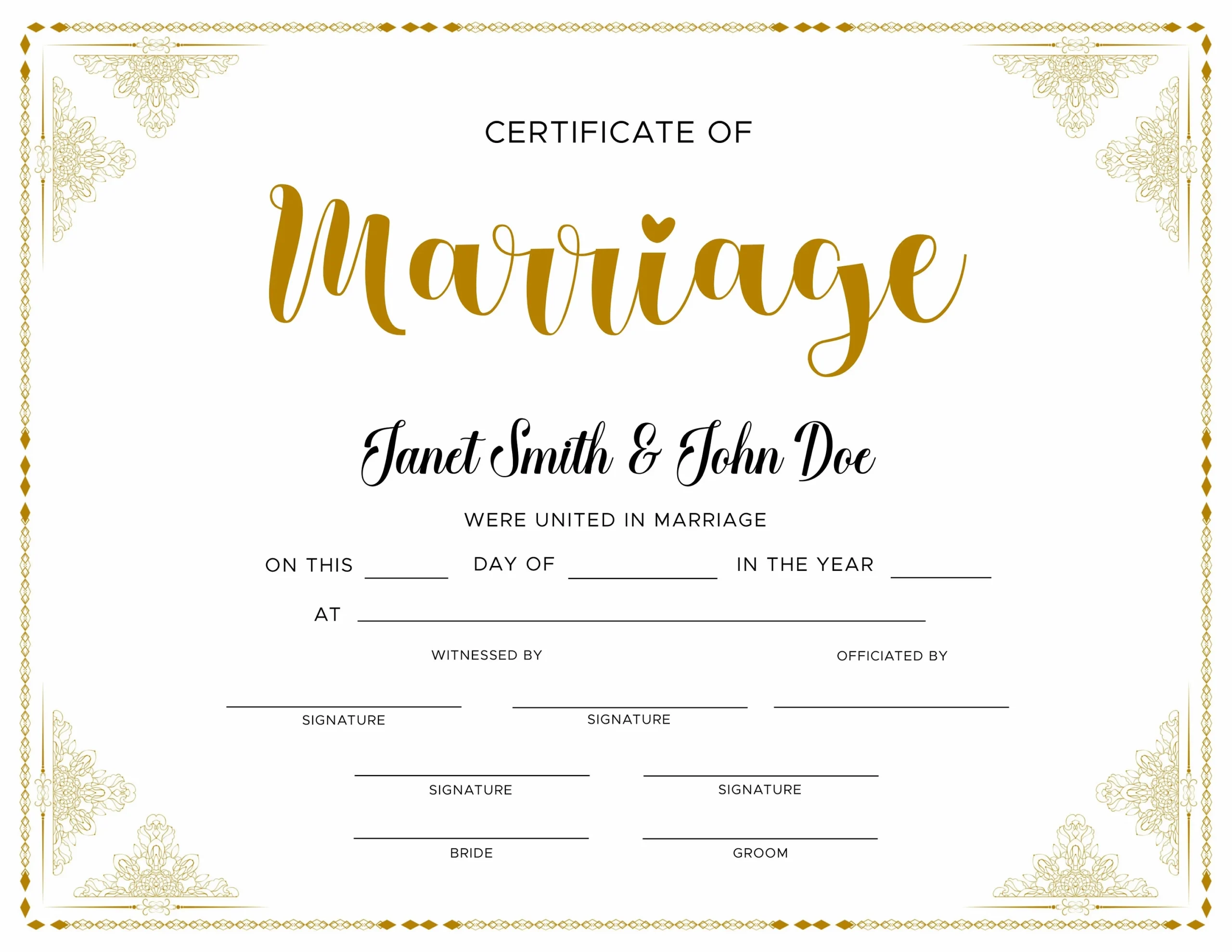 Editable Marriage Certificate Editable Printable Wedding 