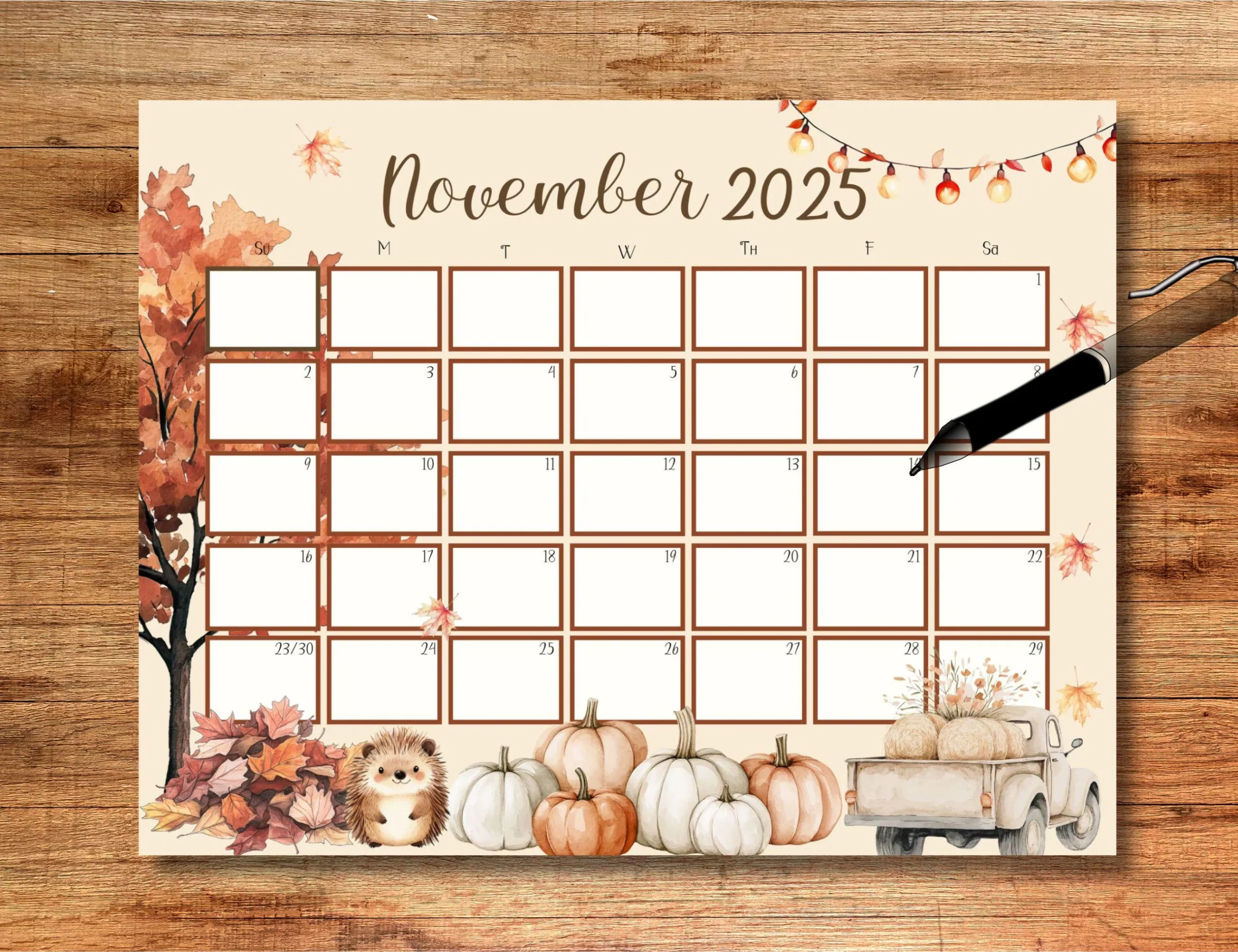 November Calendar Printable Waterproof Paper