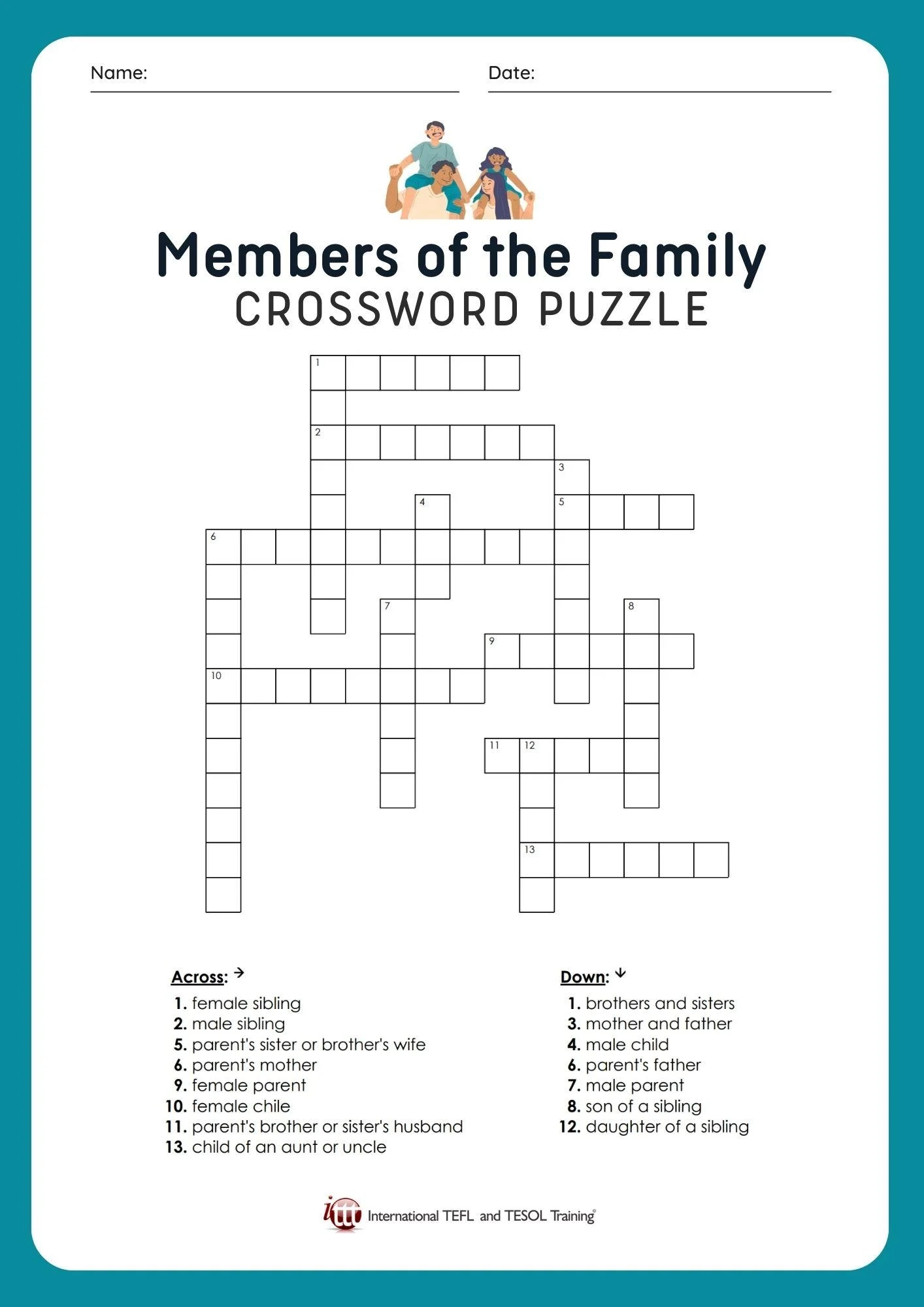 Family Members Crossword Puzzles Printable