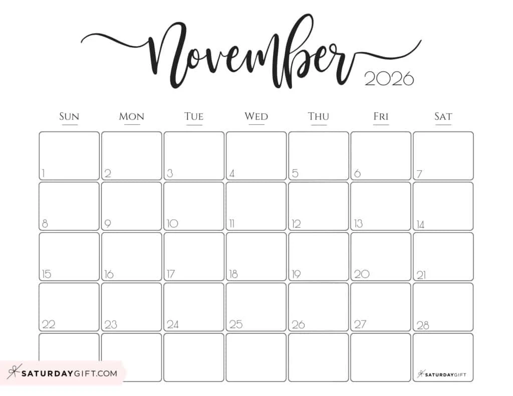 November Printable Calendar 2026 Pdf