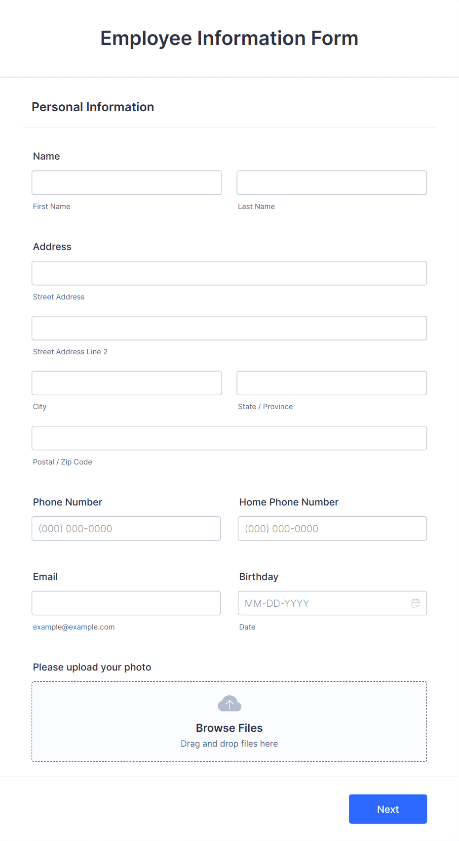 Basic Template Printable Employee Information Form