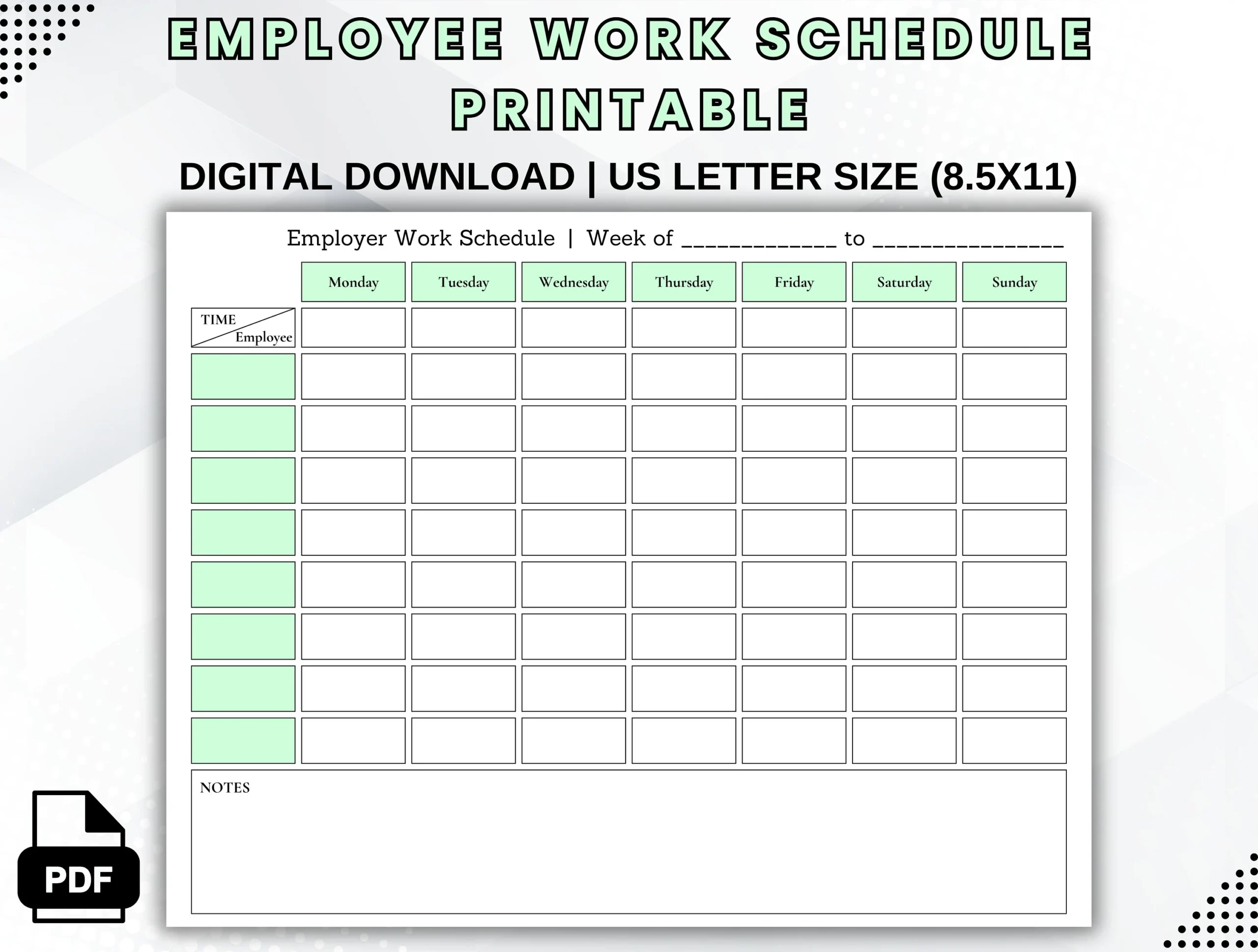 Printable Work Schedule Template