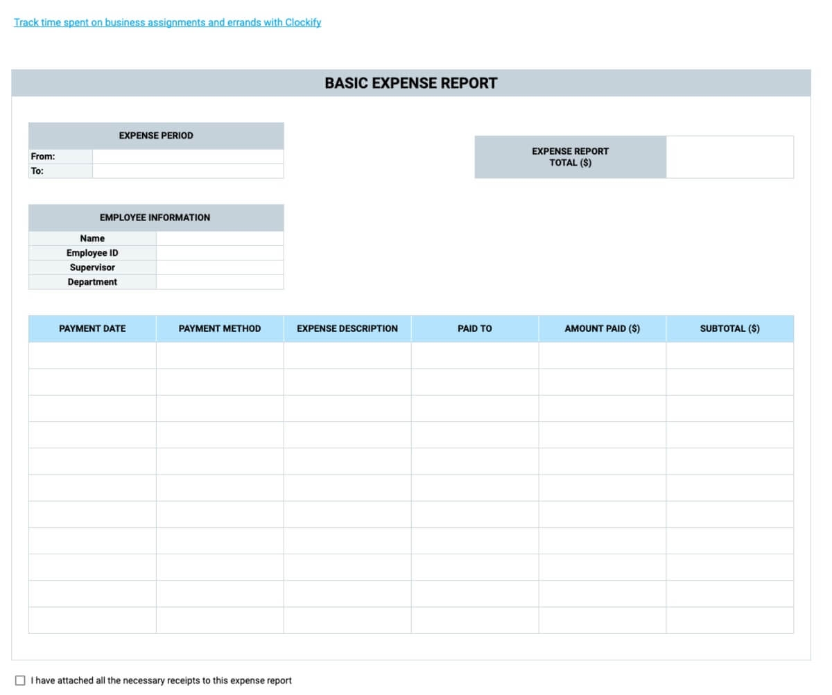 Printable Expense Report Template
