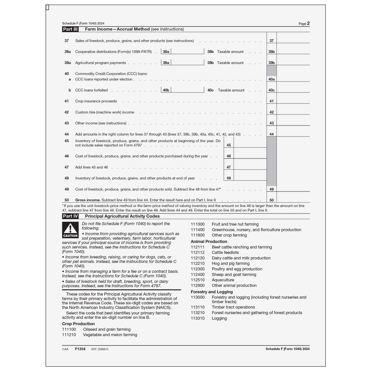 F1204 Form 1040 Schedule F Profit Or Loss From Farming Page 1 amp 2 
