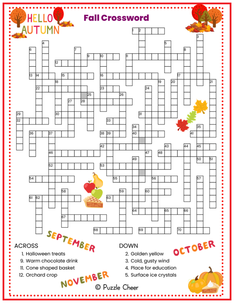 Free Printable Autumn Crossword Puzzles