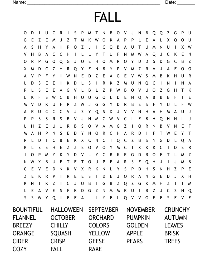 Fall Word Search Puzzles Printable