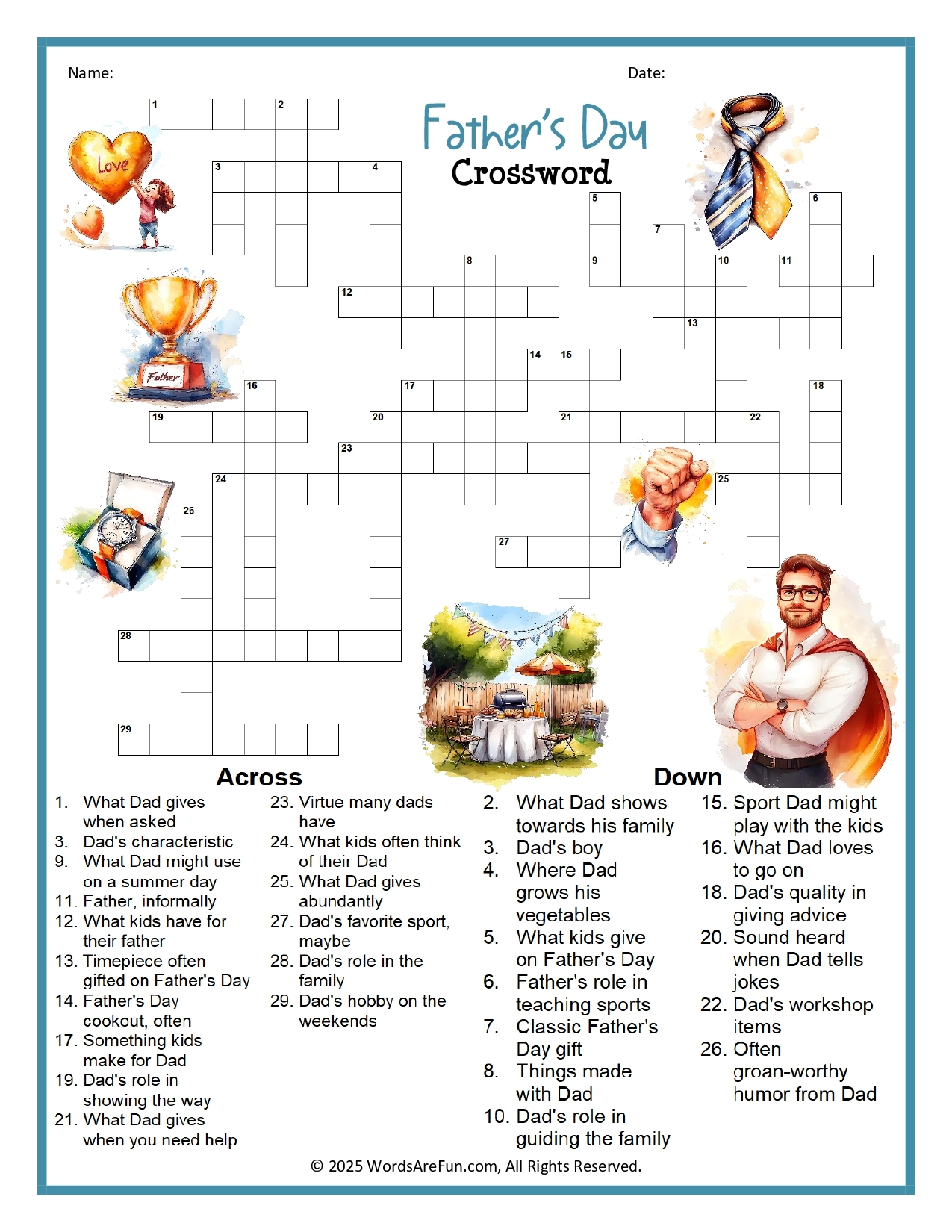 Free Printable Father's Day Crossword Puzzles