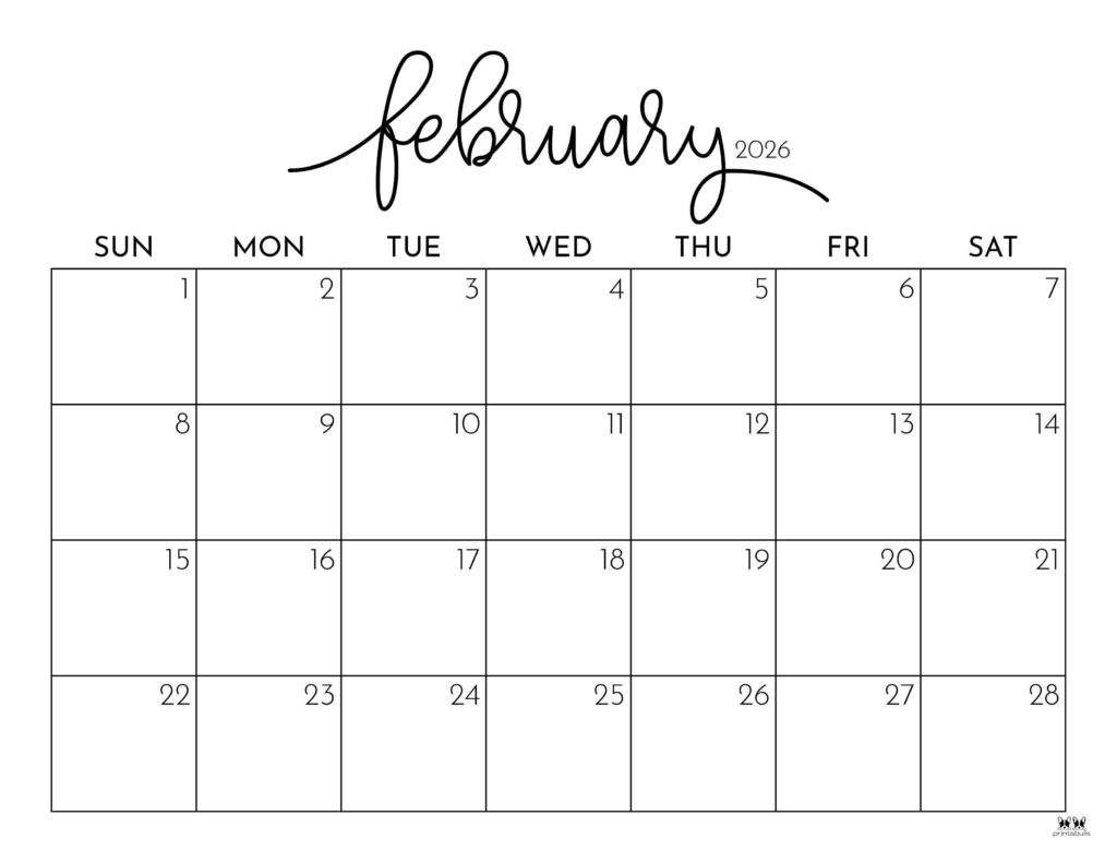 Blank Calendar February 2026 Printable