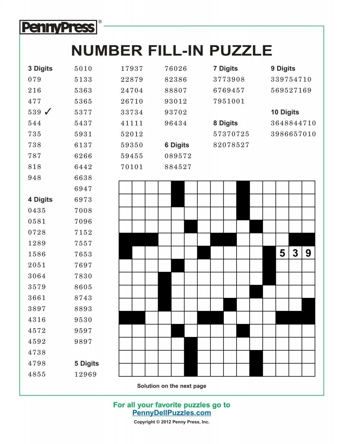 Number Fit Puzzles Printable