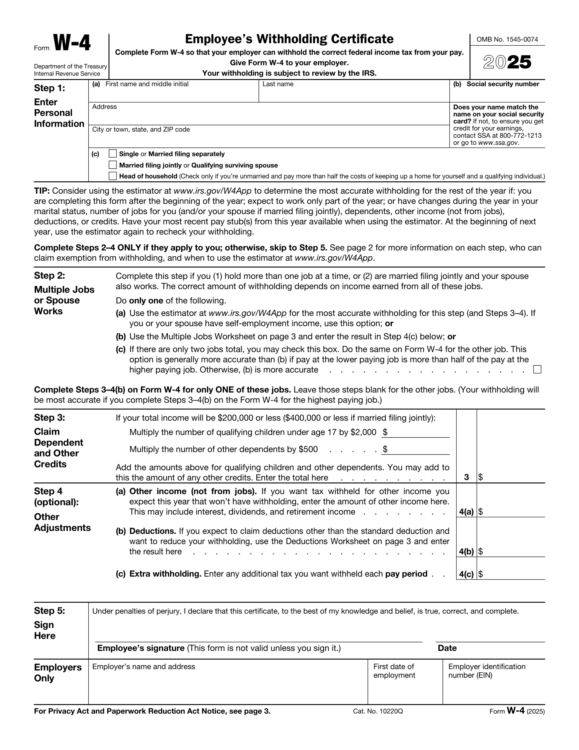 Fillable W 4 Form 2024 2025 Fill Out And Download As PDF