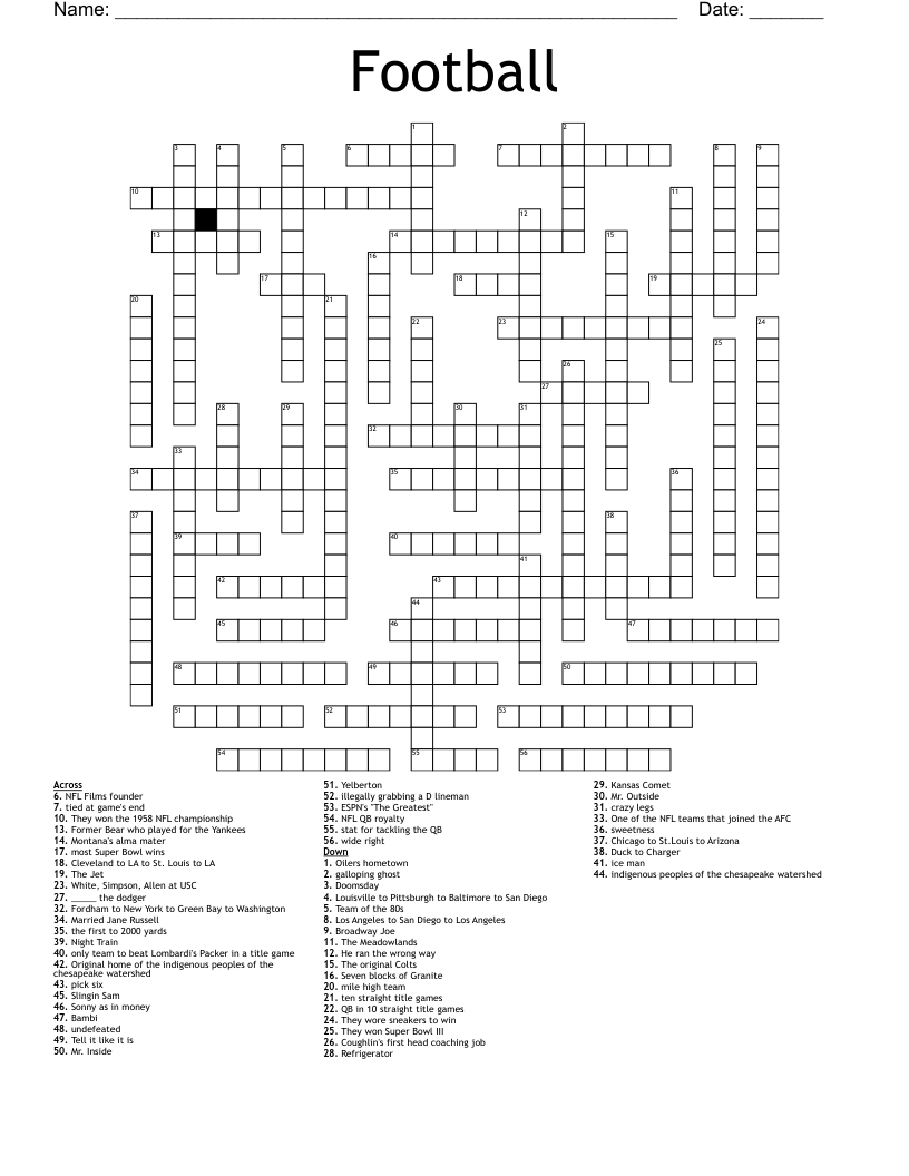Crossword Puzzles Football Printable