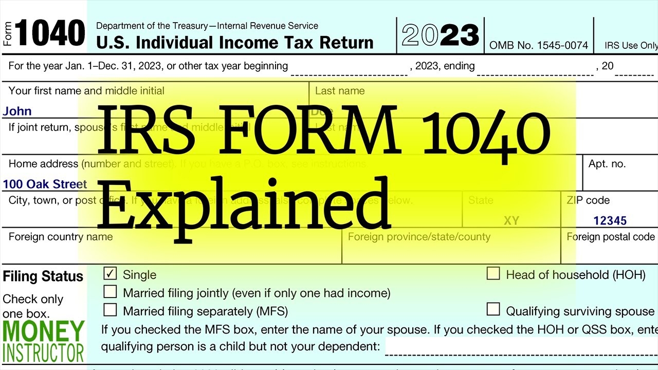 Form 1040 2023 IRS Tax Filing Single No Dependents Money Instructor