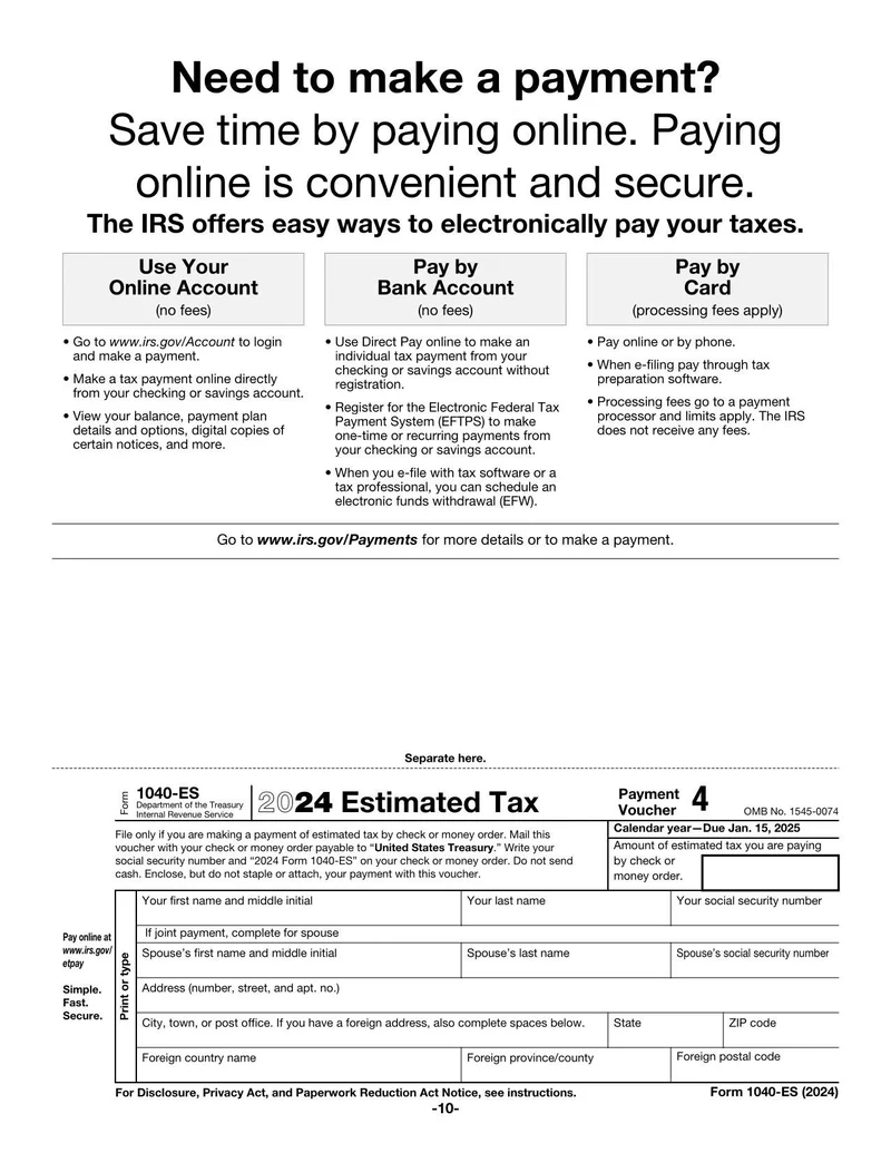 Irs Form 1040-Es 2023 Payment Voucher