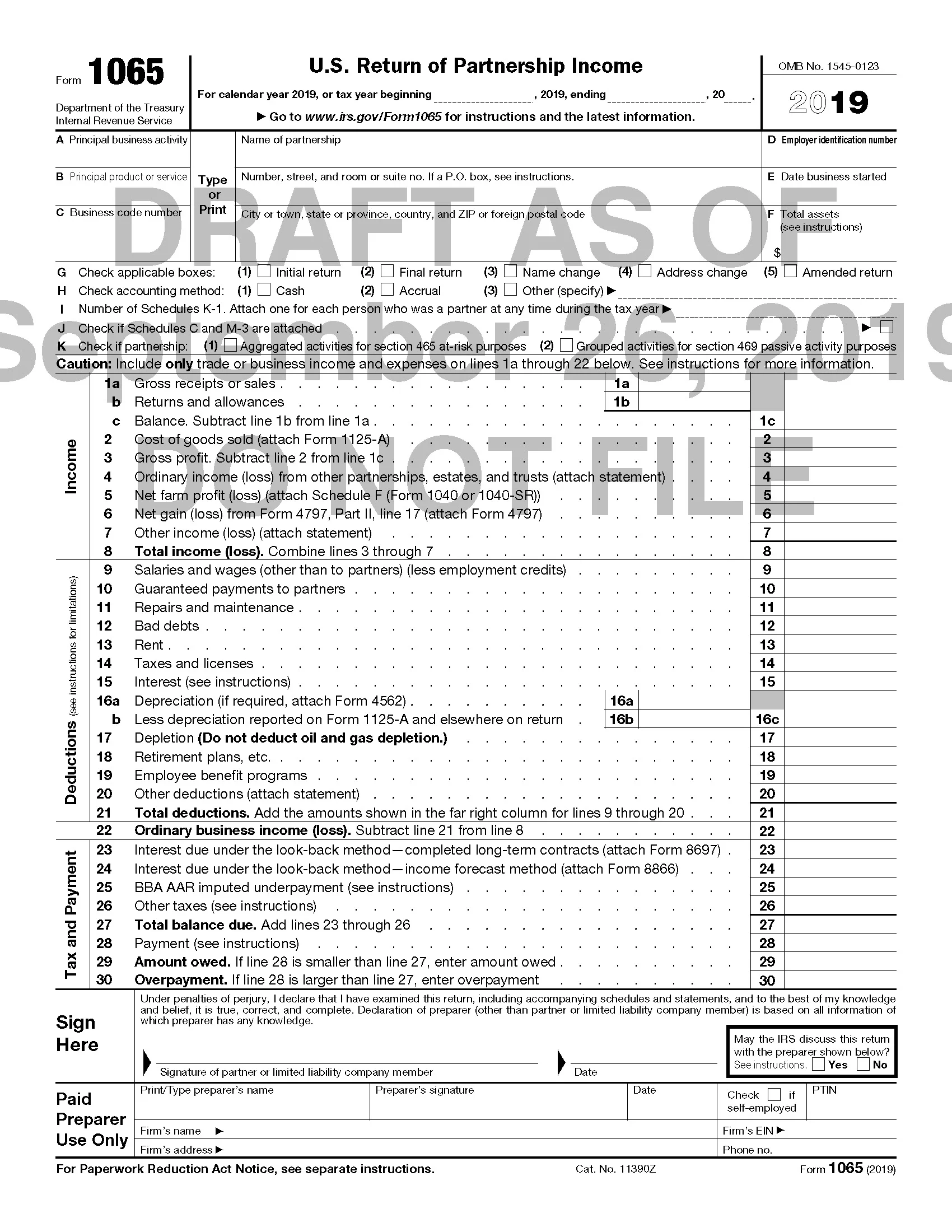 Form 1065 Federal Printable