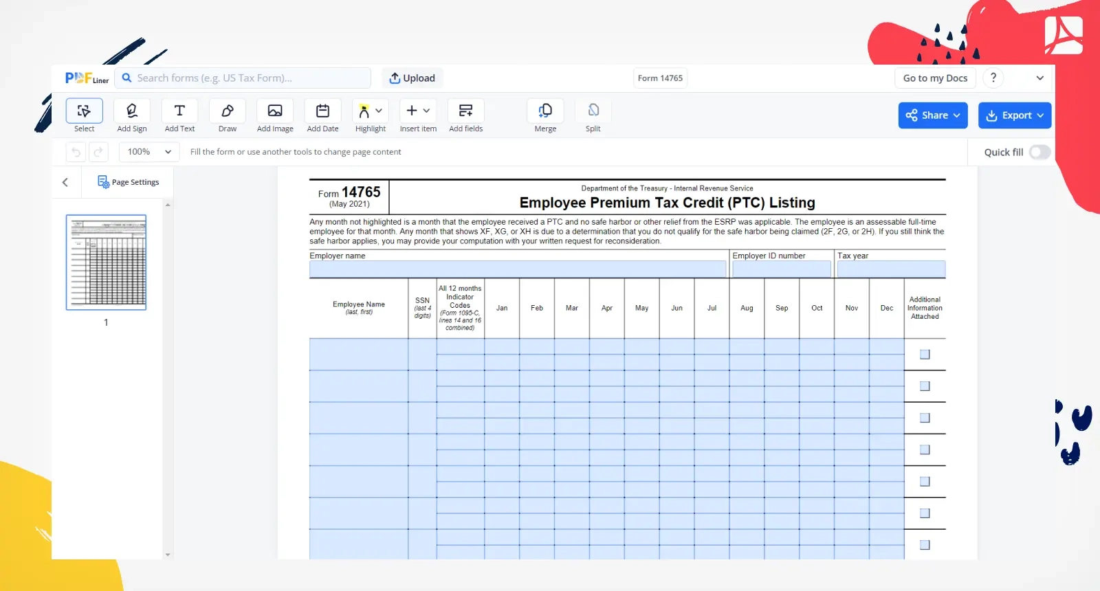 Form 14765 Printable Form 14765 Blank Sign Forms Online PDFliner