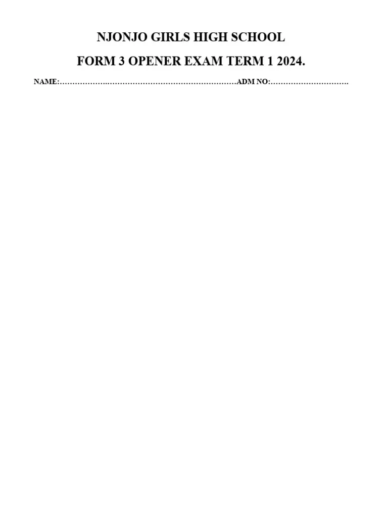 Form 3 Term 1 Opener Exam 2024 PDF