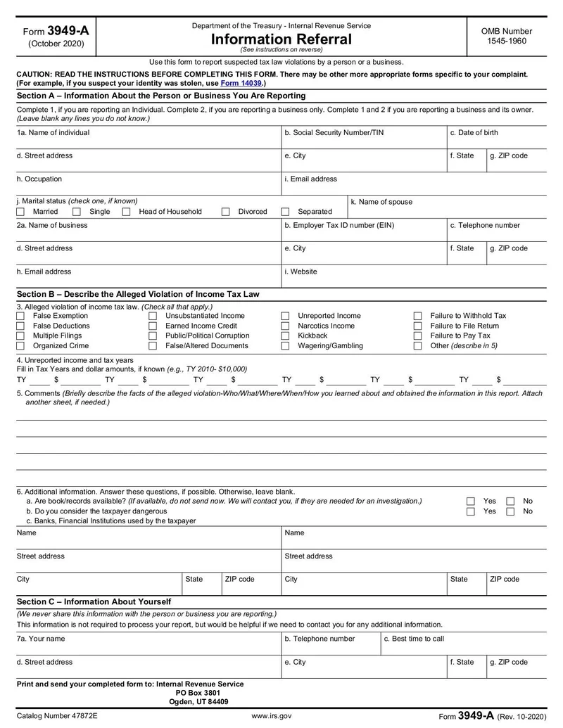 Irs Form 3949-A Online Report