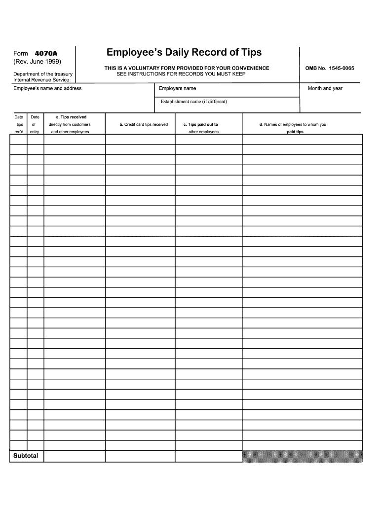 Employee Tip Reporting Form 4070