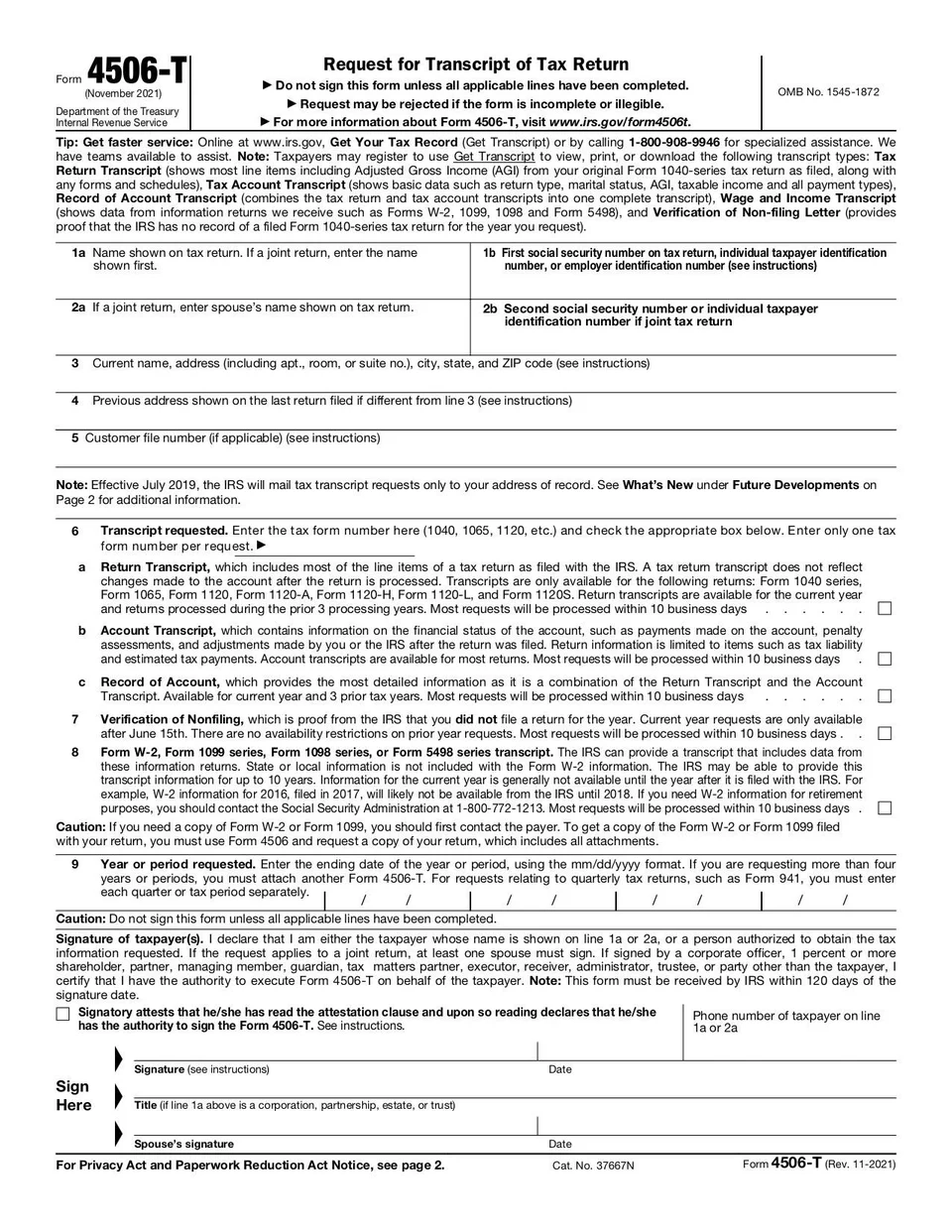 4506 T Printable Form