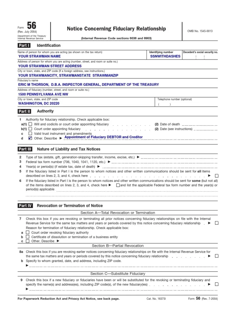 Form 56 PDF PDF Internal Revenue Service Fiduciary