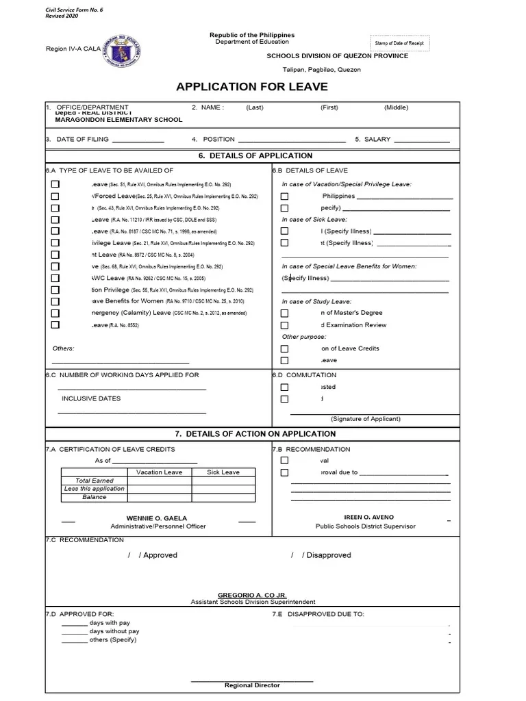 Form 6 PDF Sick Leave Parental Leave