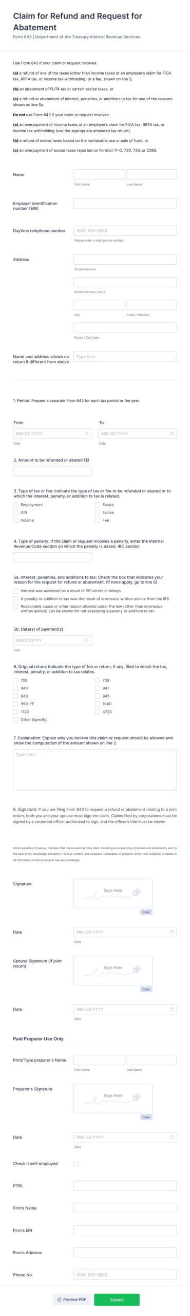 Irs Form 843 Fillable Pdf