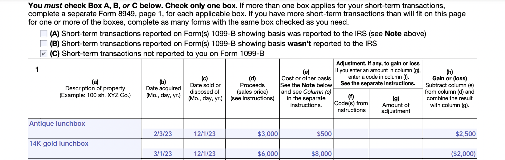 Irs Form 8949 For 2023 Tax Year