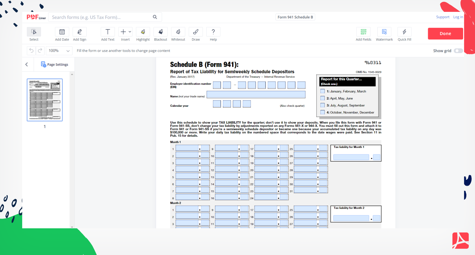 Irs Form 941 2024 Printable Schedule B