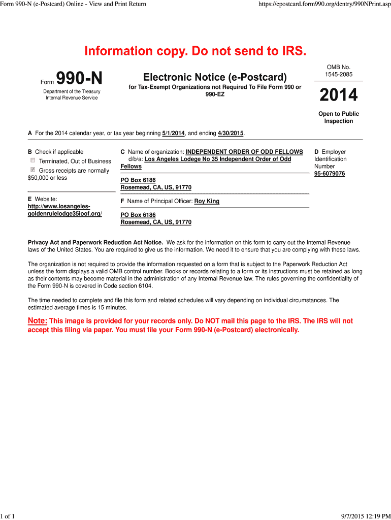 Irs Form 990 Ez Postcard