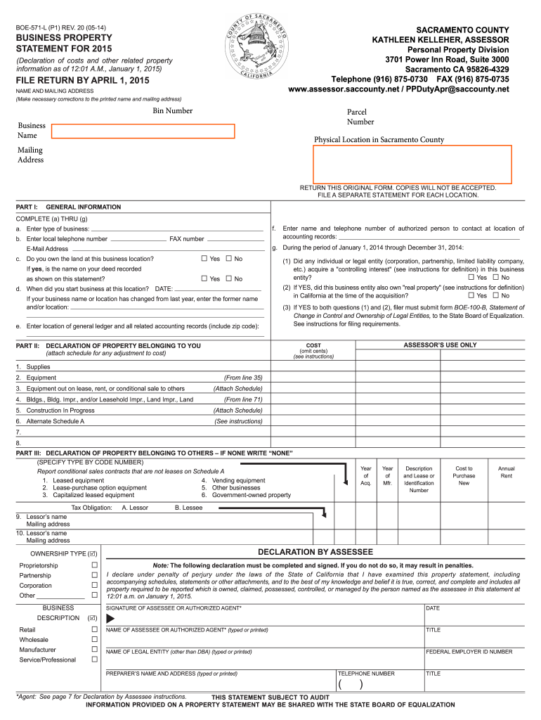 Form 571 L Business Property Statement