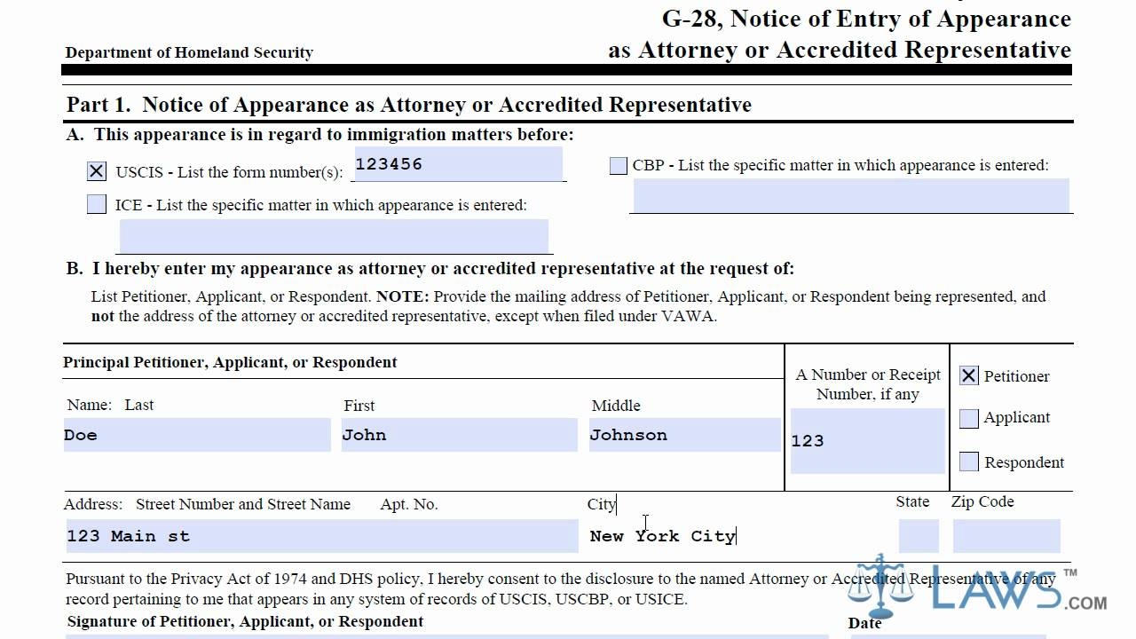 What Is G 28 Form In Immigration