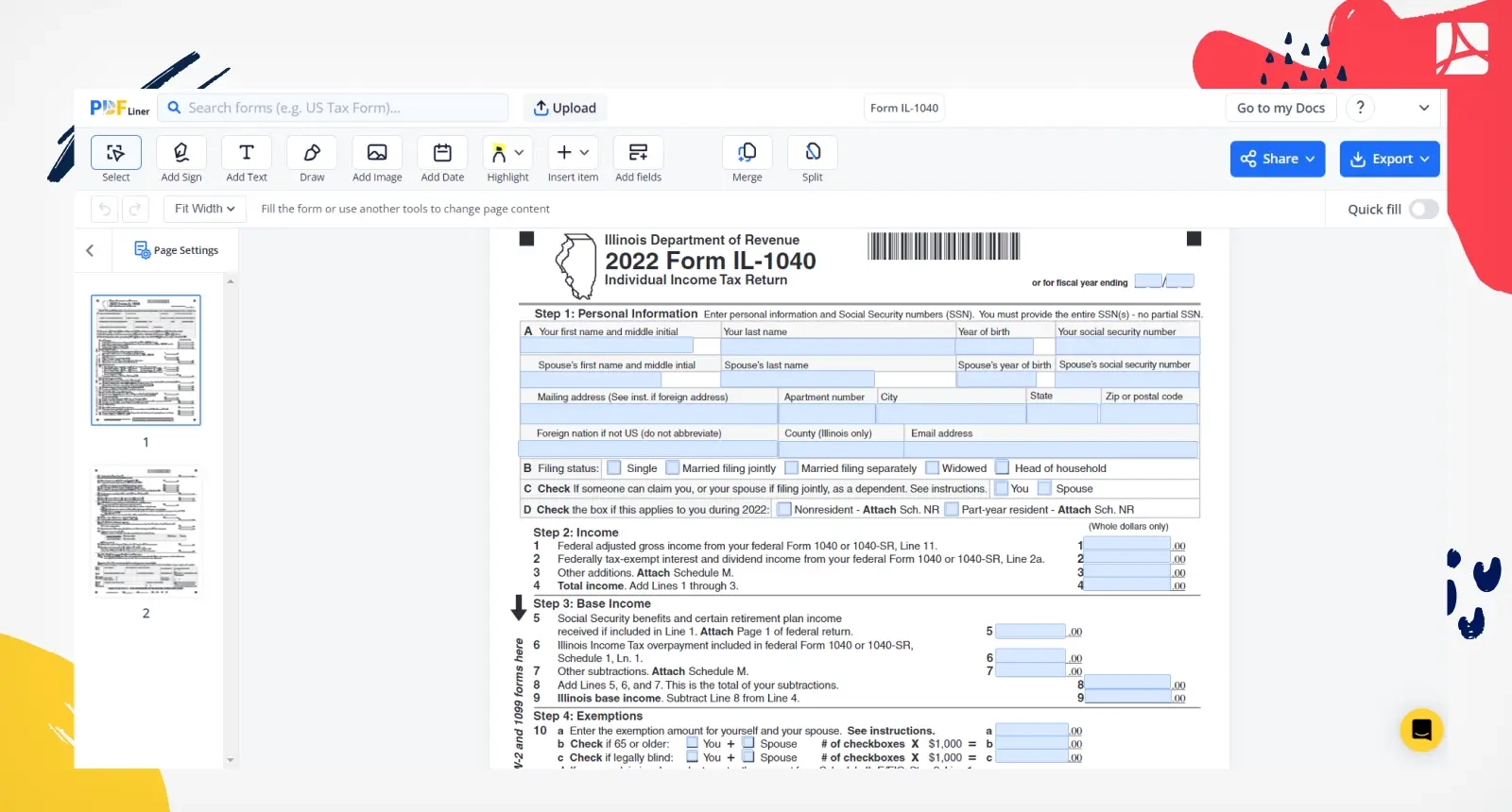 Il 1040 Form Fillable