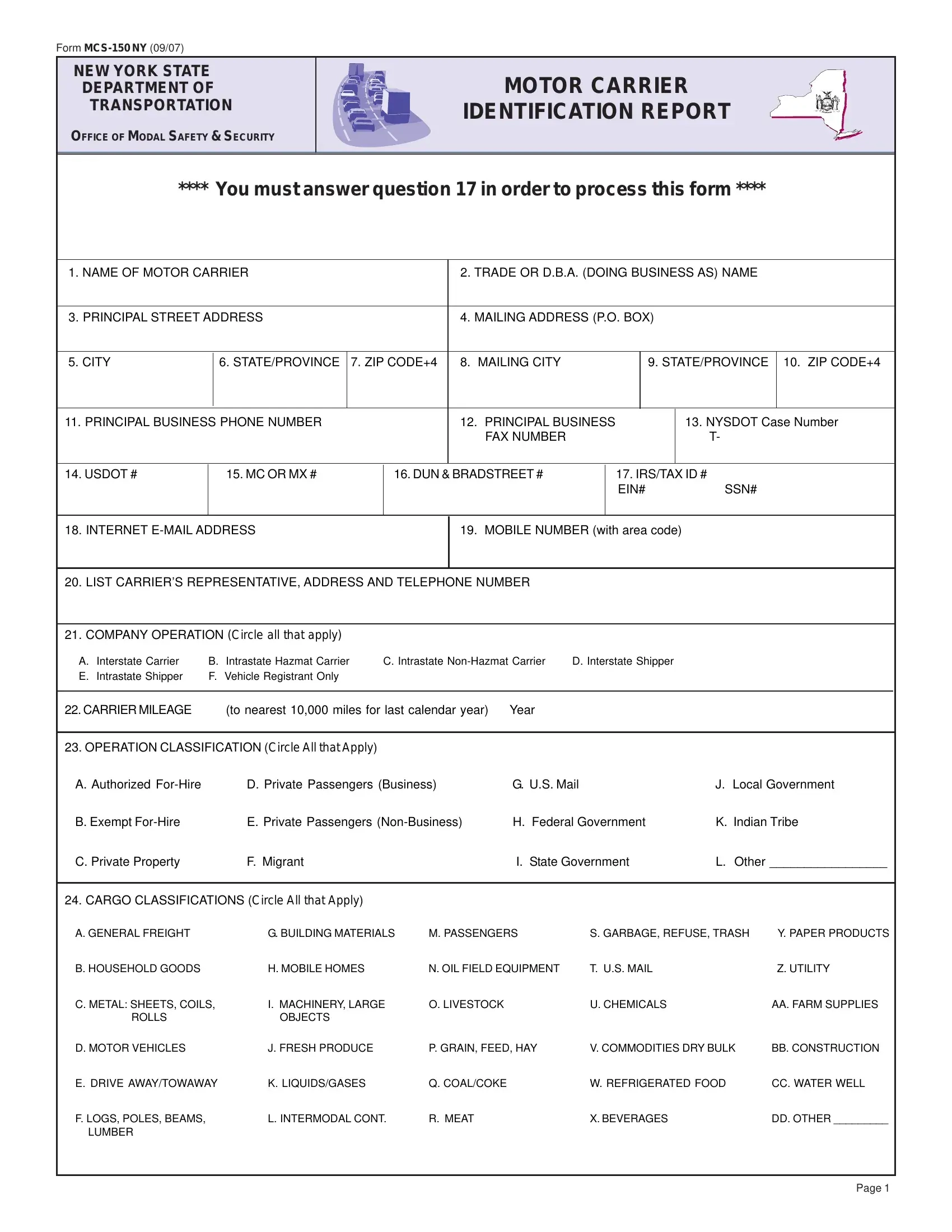 Form Mcs 150 Ny Fill Out Printable PDF Forms Online