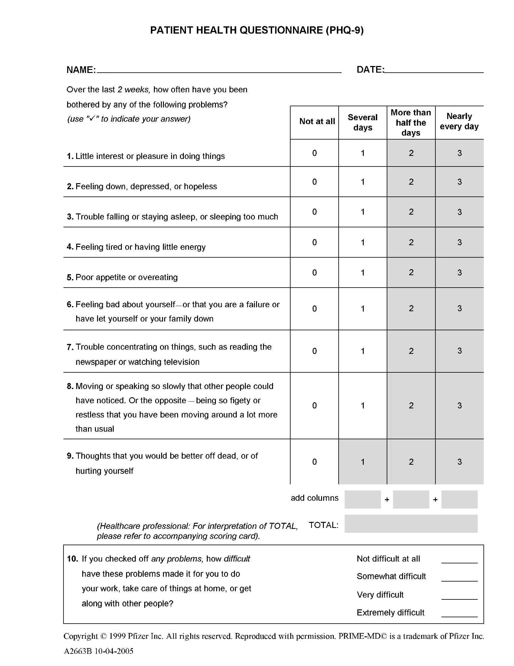 Form Phq 9 Fill Out Printable PDF Forms Online