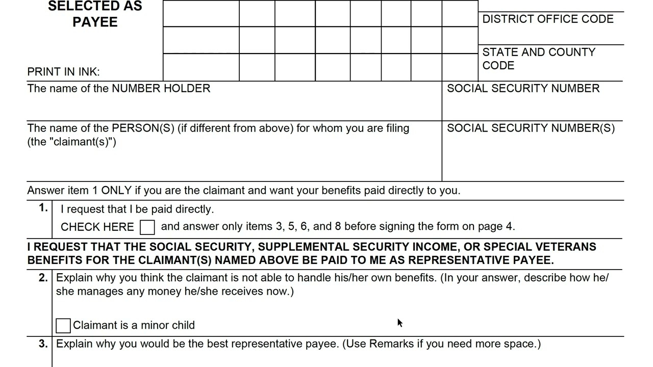 Form SSA 11 BK Walkthrough Request To Be Selected As Payee 