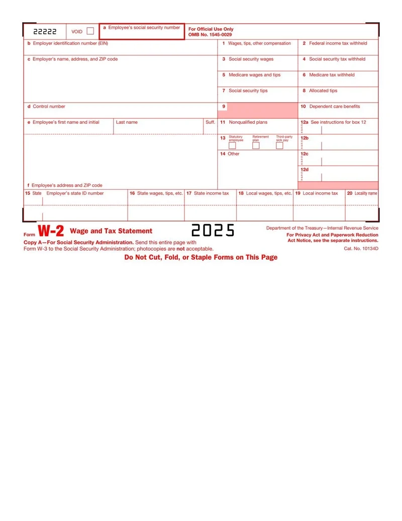 W2 Form 2025 Printable