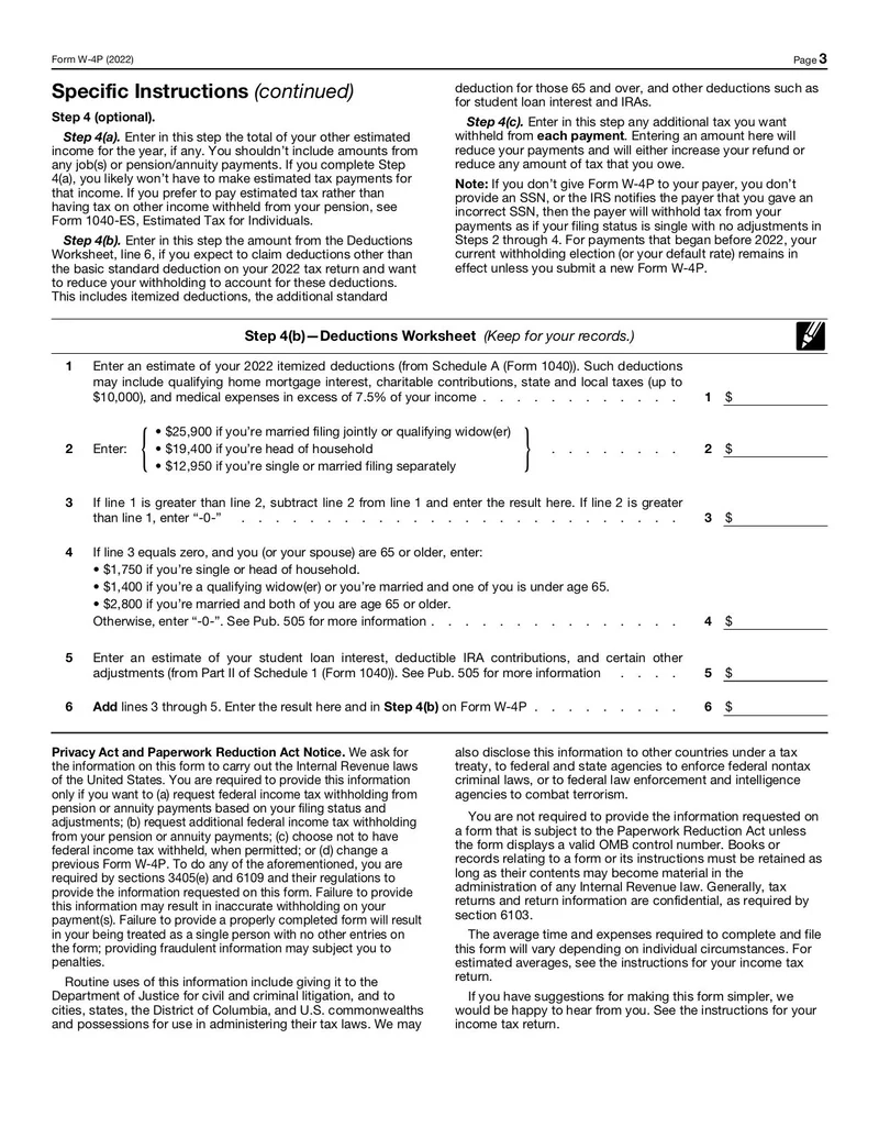 Irs Form W-4p 2023 Printable