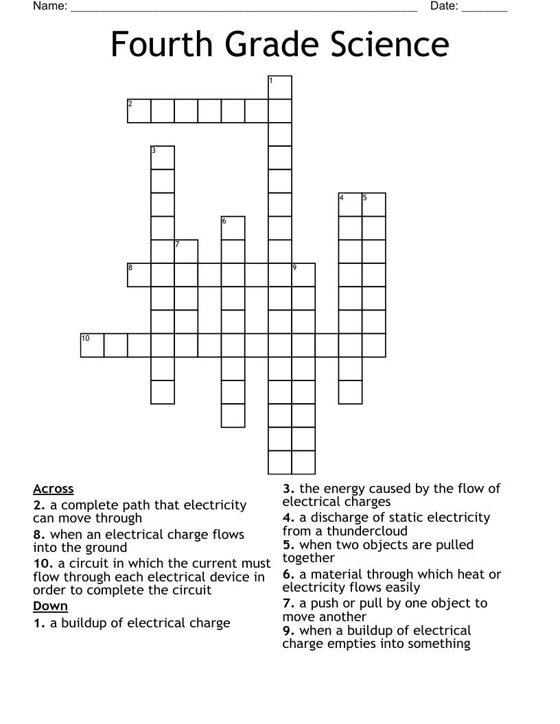 Crossword Puzzles 4th Grade Printable