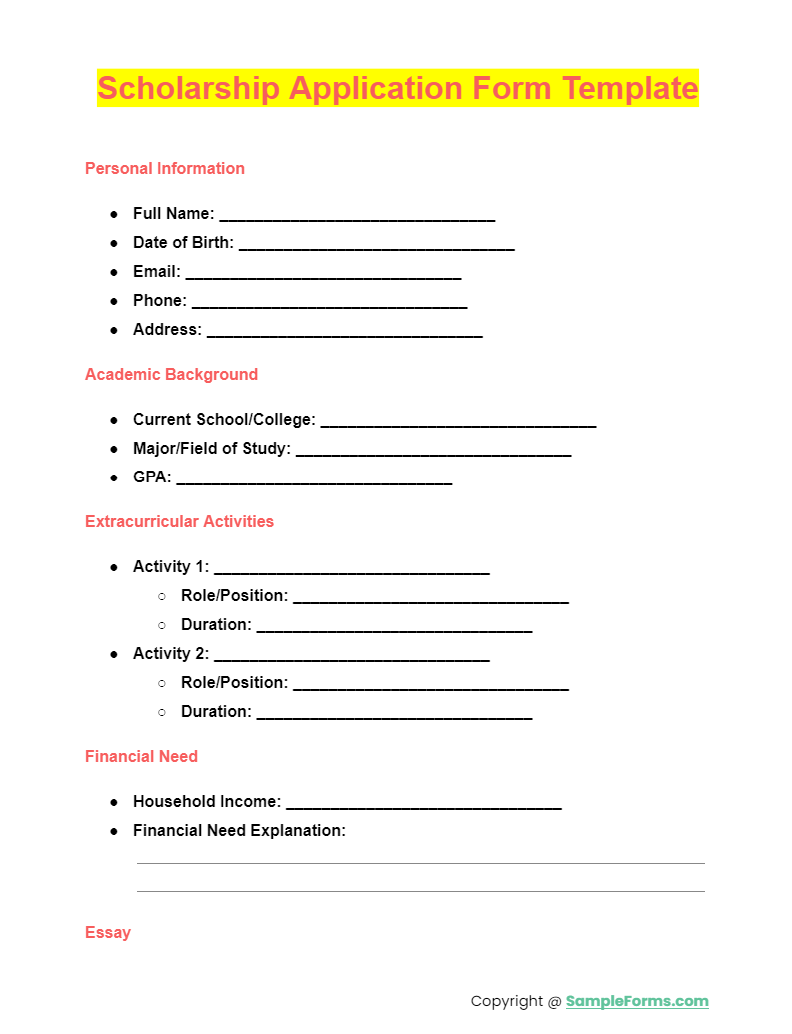 Application Form For Scholarships 2025.Pdf