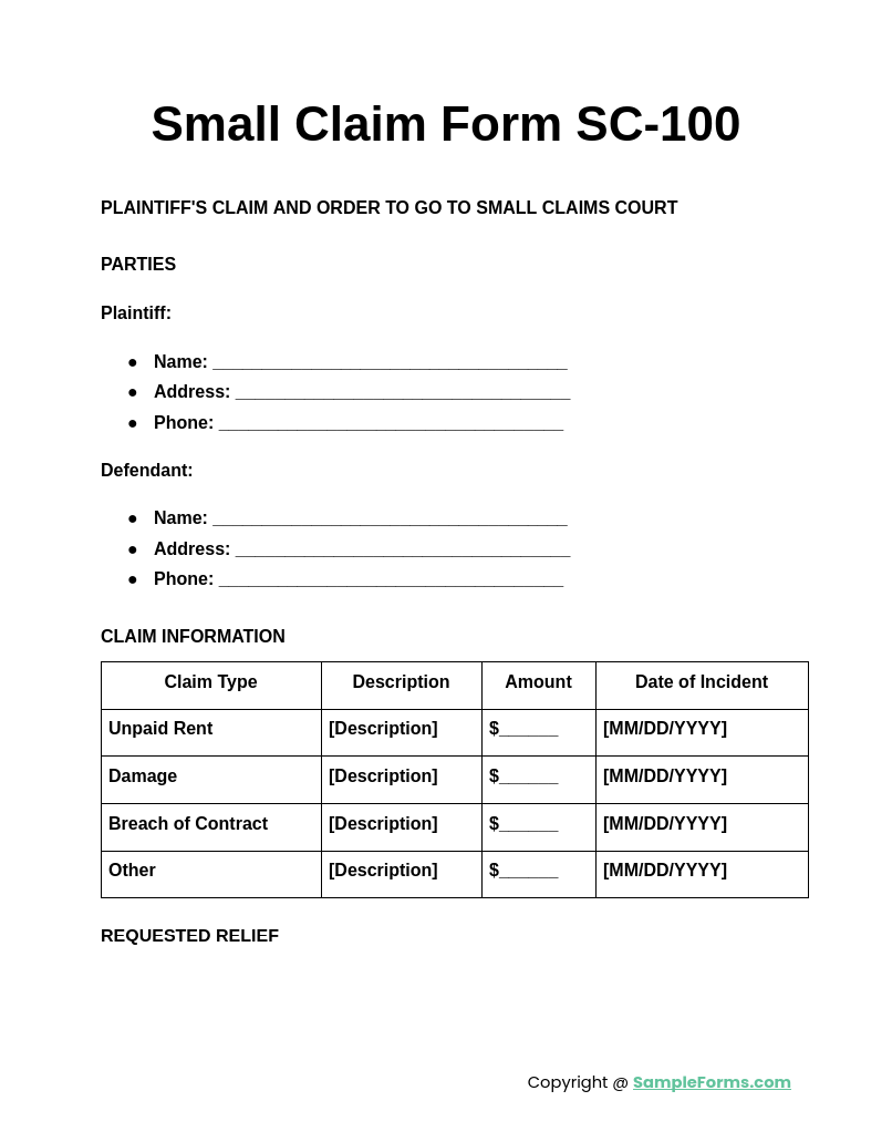 FREE 14 Small Claim Form Samples PDF MS Word Google Docs