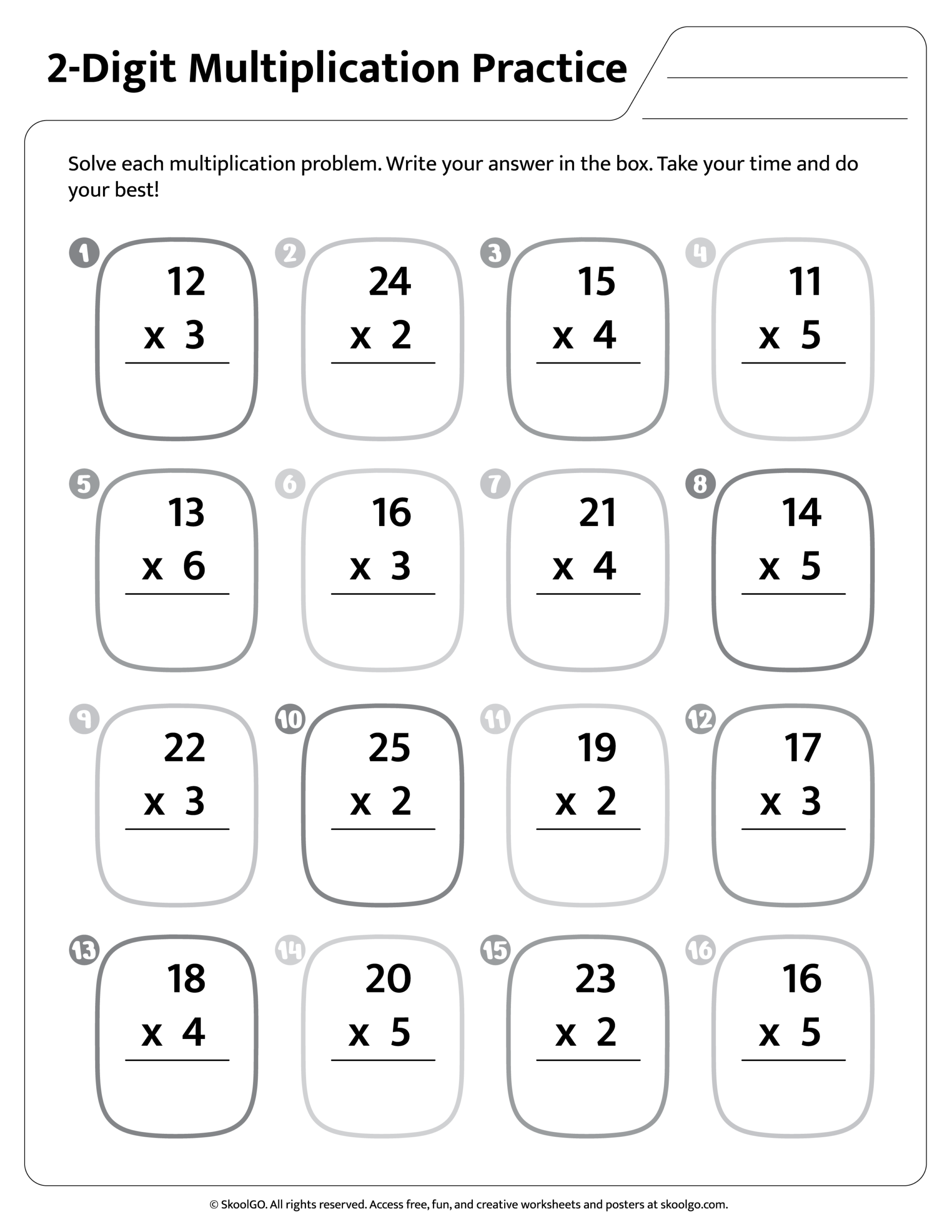 Multiplication Worksheets Grade 2 Free Printable