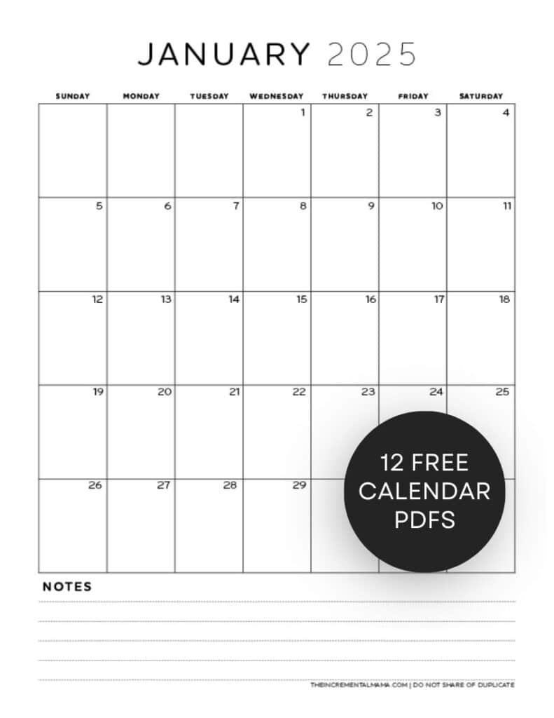 Printable Blank 12 Month Calendar 2025