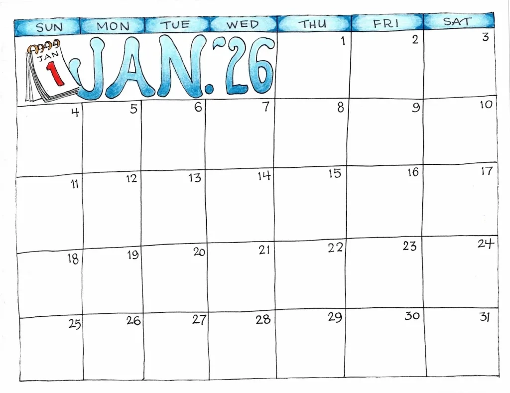 Printable Monthly Calendar 2026 Free