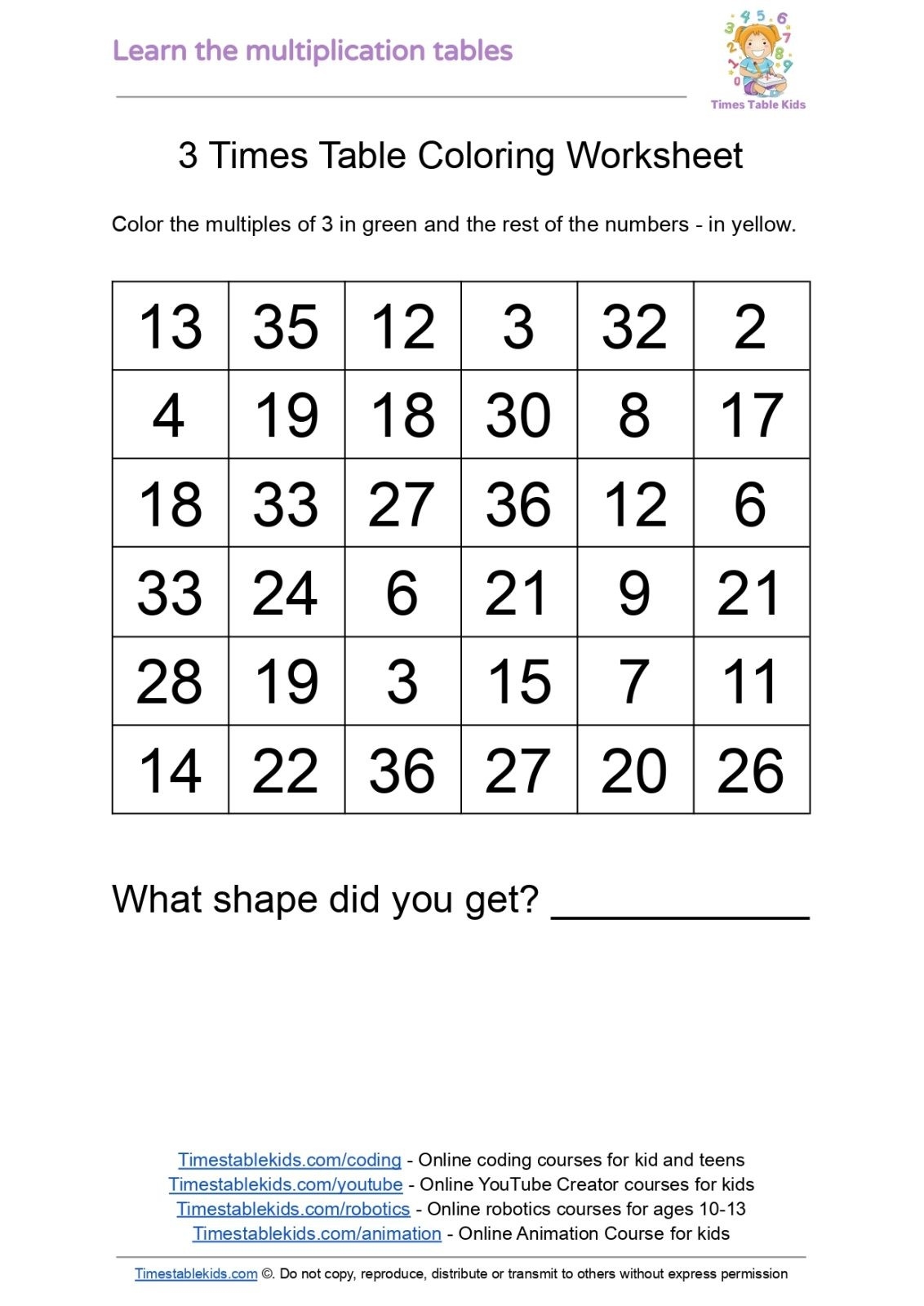 3 Times Table Worksheet Free Printable